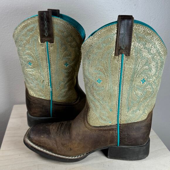 Girl Ariat 10014121 TALL BUCKAROO BRN SUEDE CROSS SQUARE TOE COWBOY Boots size 2 - Picture 5 of 9